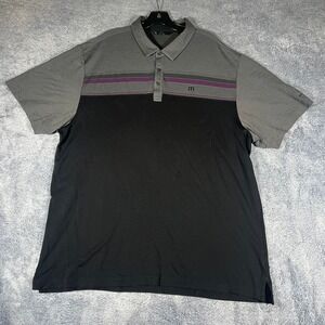 TravisMathew Mens XXL TPC San Antonio Pima Cotton Blend Golf Polo Black Grey